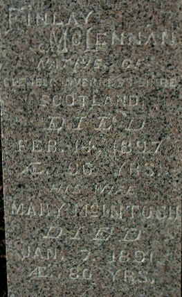 Photo of headstones/Finlay McLennan d1897 hdstn Kirkhill United cem Ont